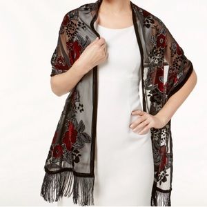 INC International floral velvet shawl wrap fringe